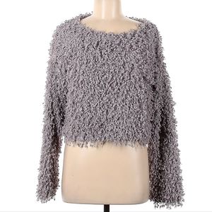 Some Days Lovin Boho Shaggy Fringe Marled Grey Pullover Sweater